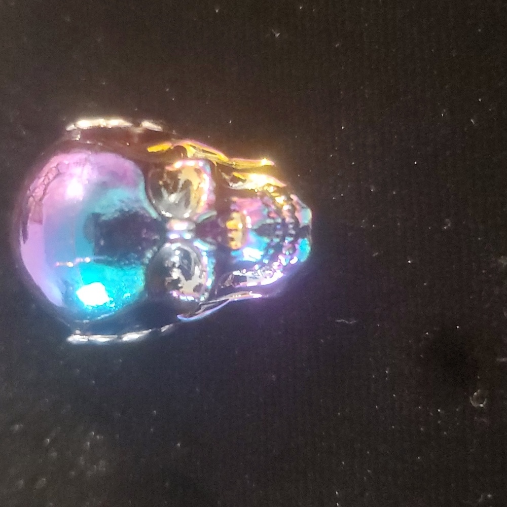 New Rainbow Titanium Hematite Skull Pendant.
